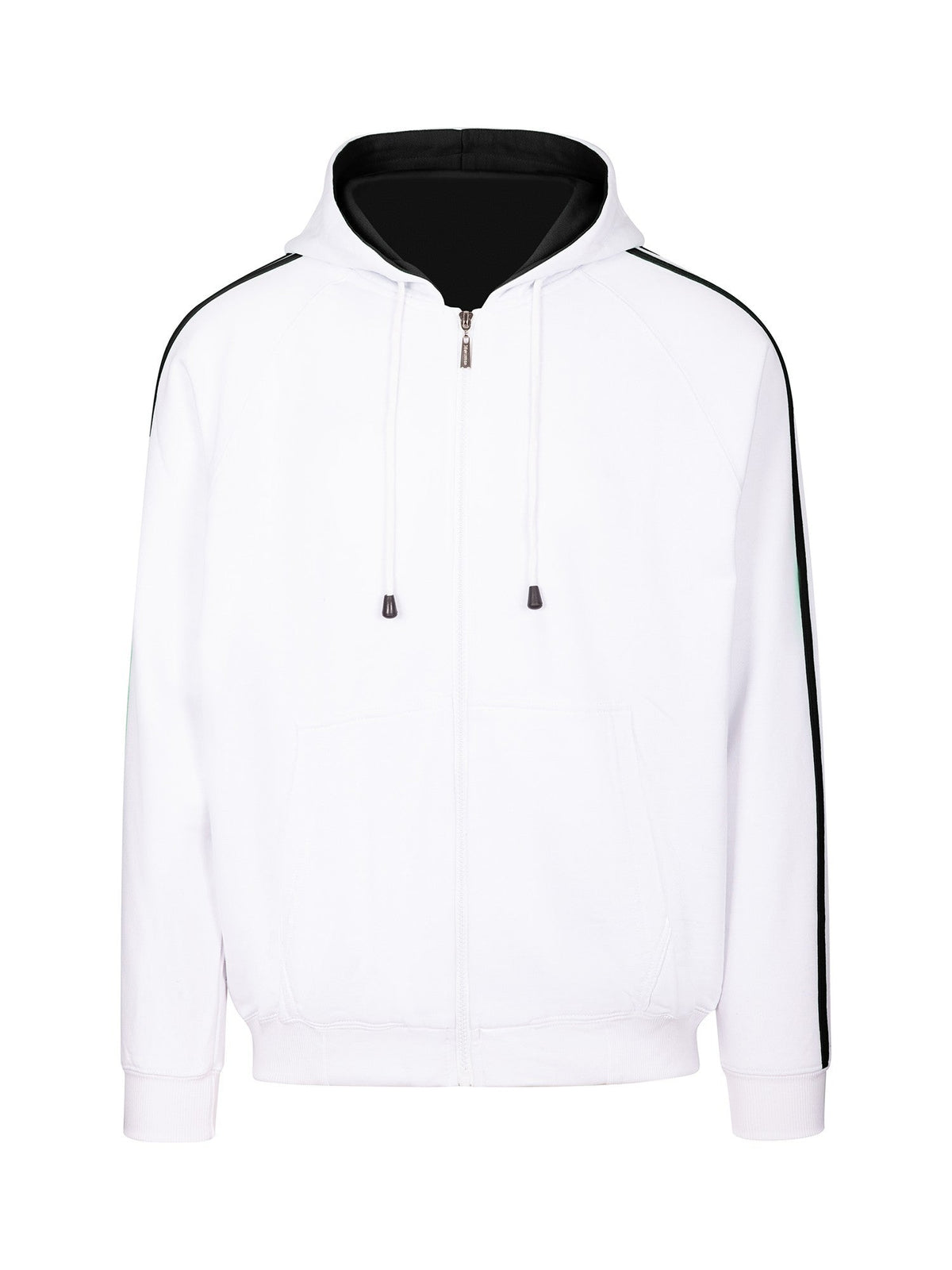 Mens Unbrushed Stripe  Sleeve Hoodie - White/Black - Front