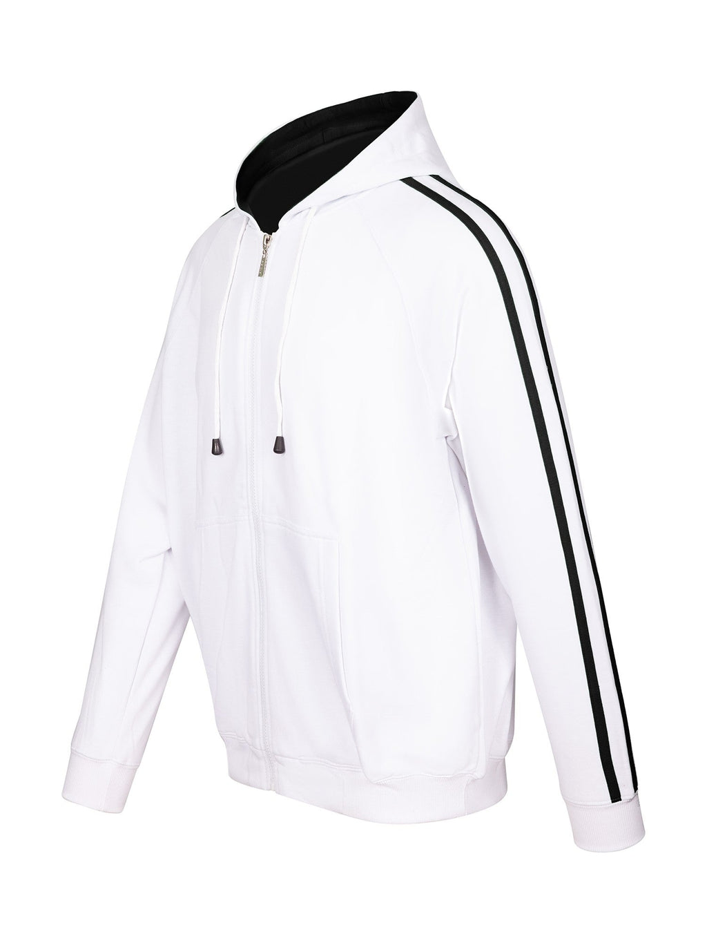 Mens Unbrushed Stripe  Sleeve Hoodie - White/Black - Side