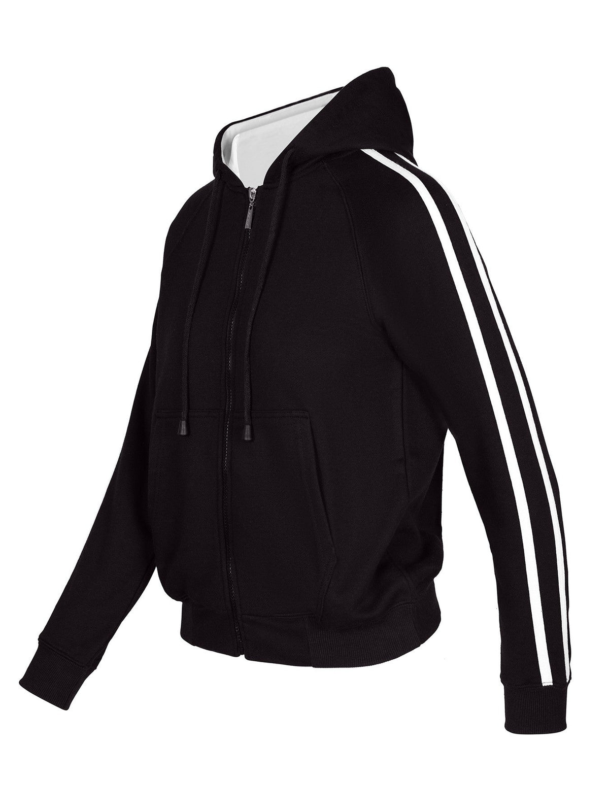 Womens/Junior stripe sleeves Hoodies - Black/White - Side