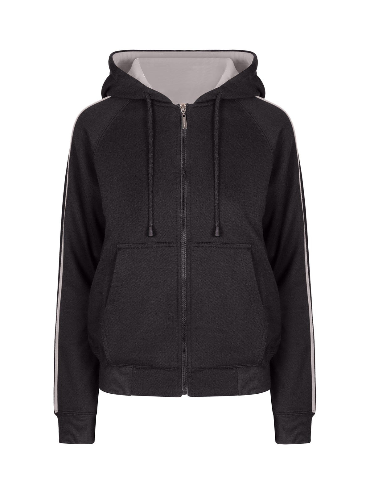 Womens/Junior stripe sleeves Hoodies - Charcoal/Grey - Front