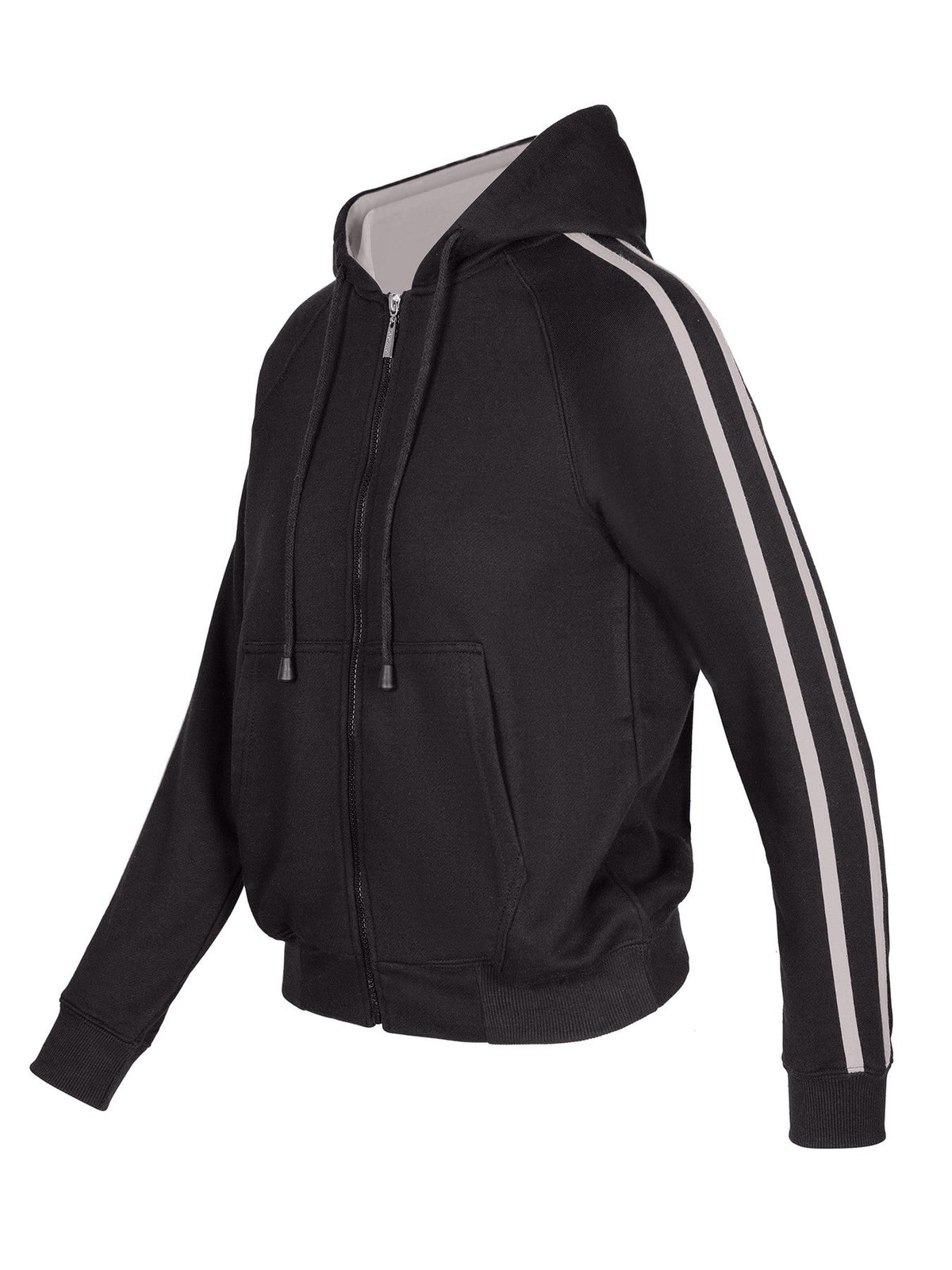 Womens/Junior stripe sleeves Hoodies - Charcoal/Grey - Side