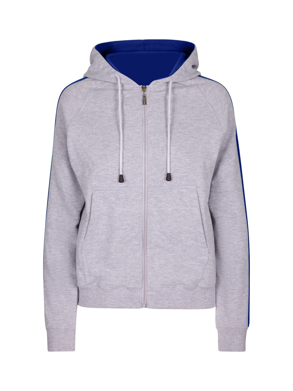 Womens/Junior stripe sleeves Hoodies - Grey/Royal - Front