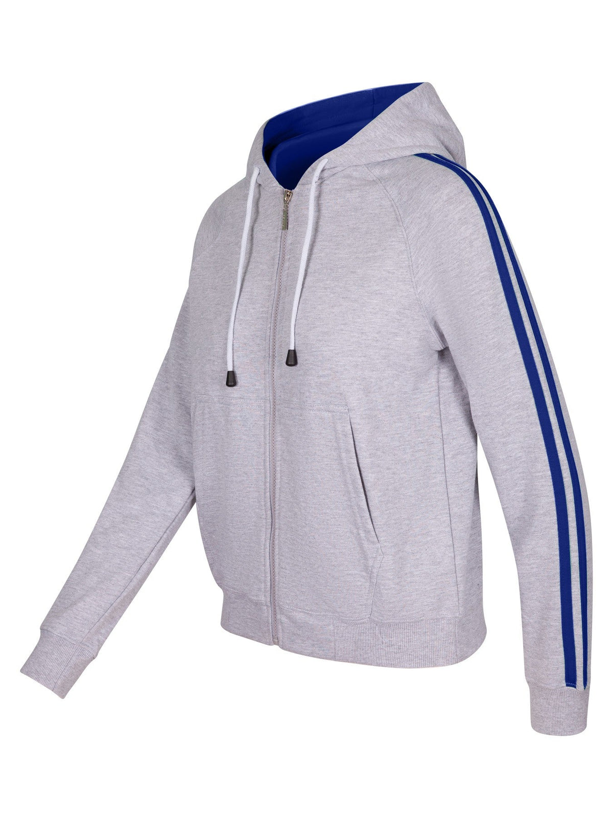 Womens/Junior stripe sleeves Hoodies - Grey/Royal - Side