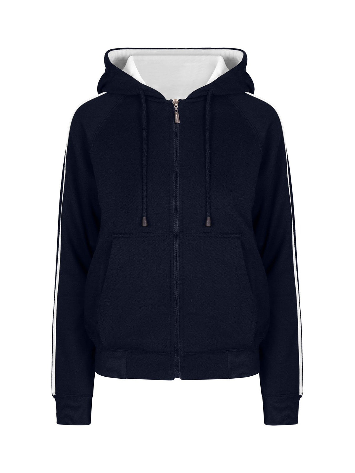 Womens/Junior stripe sleeves Hoodies - Navy/White - Front