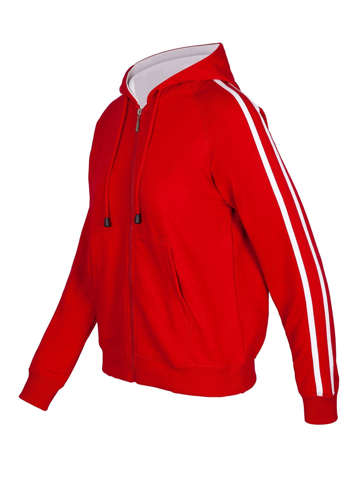 Womens/Junior stripe sleeves Hoodies - Red/White - Side