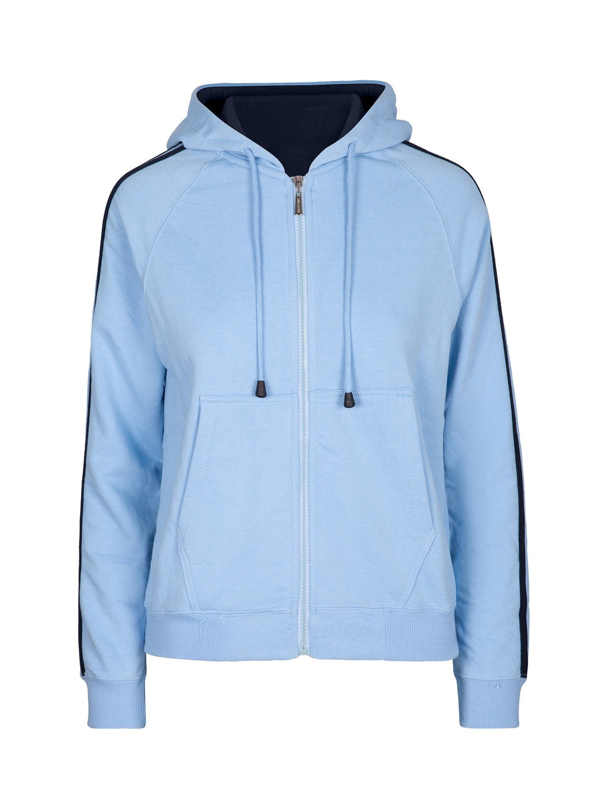 Womens/Junior stripe sleeves Hoodies - Sky Blue/Navy - Front