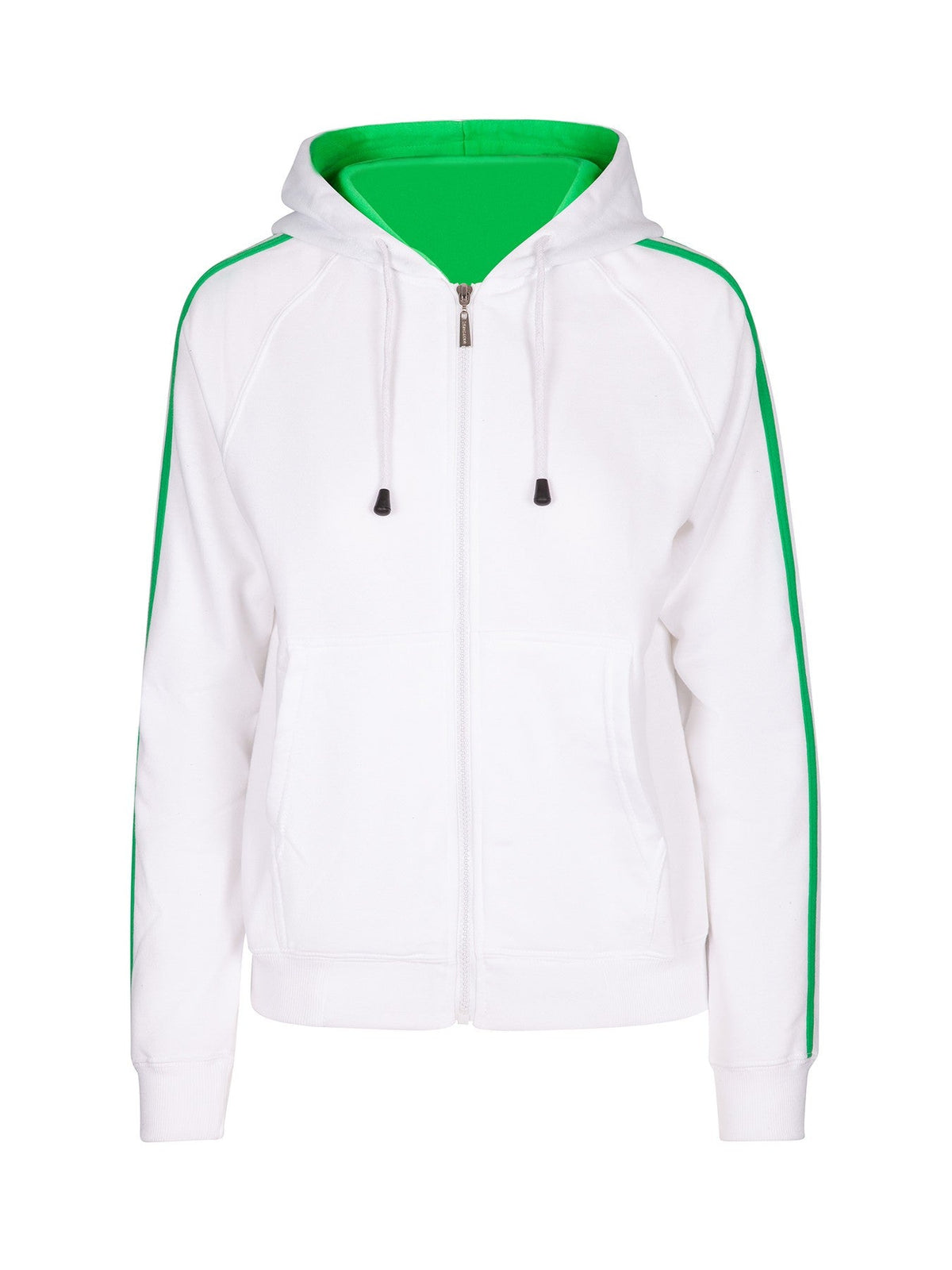 Womens/Junior stripe sleeves Hoodies - White/Emerald Green - Front