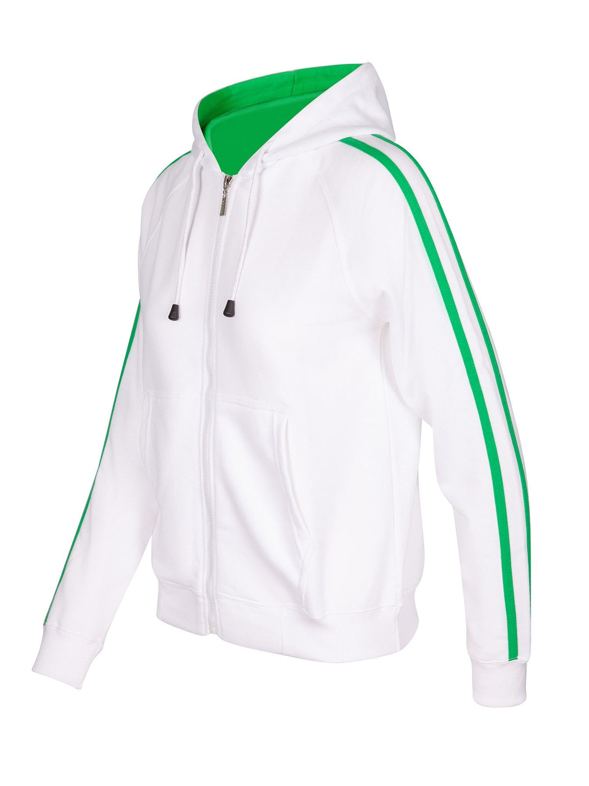 Womens/Junior stripe sleeves Hoodies - White/Emerald Green - Side