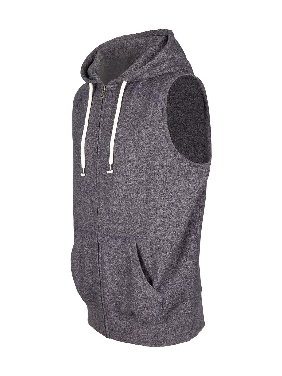 Mens Heather SLEEVELESS ZIP Hoodies - Greatness Range - Dark Heather - Side