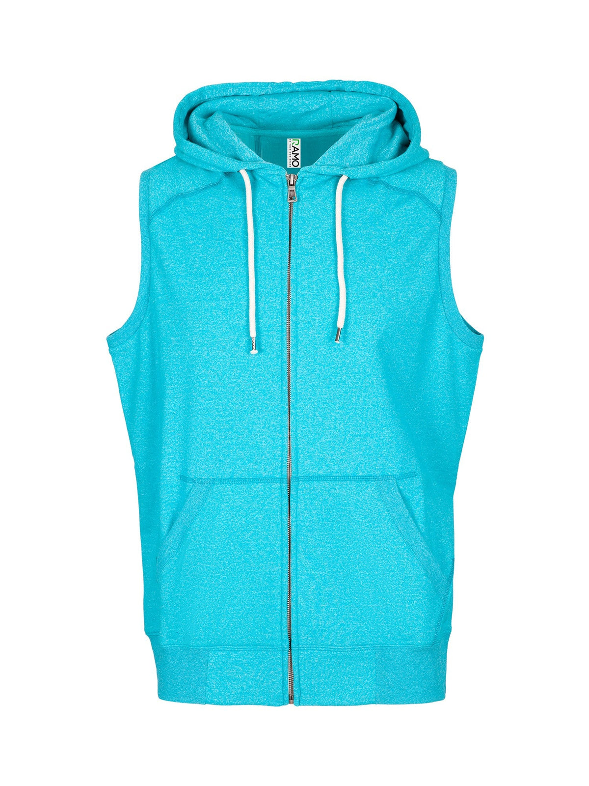 Mens Heather SLEEVELESS ZIP Hoodies - Greatness Range - Jade Heather - Front