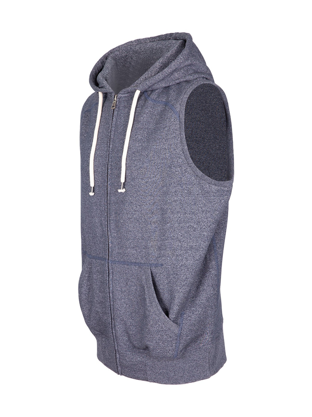 Mens Heather SLEEVELESS ZIP Hoodies - Greatness Range - Navy Heather - Side