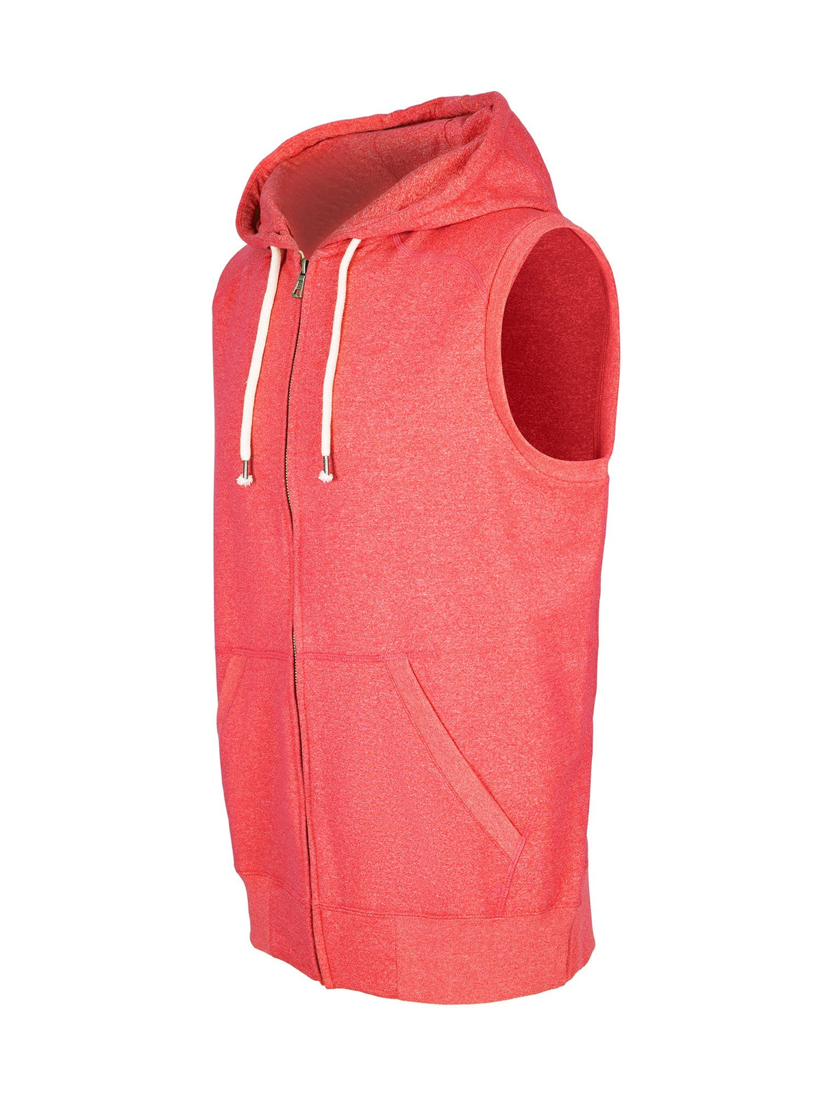 Mens Heather SLEEVELESS ZIP Hoodies - Greatness Range - Red Heather - Side