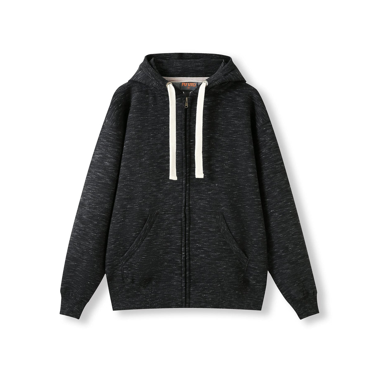 Mens Brushed Heavy Zip Fleece Hoodie - Black Marl - Front