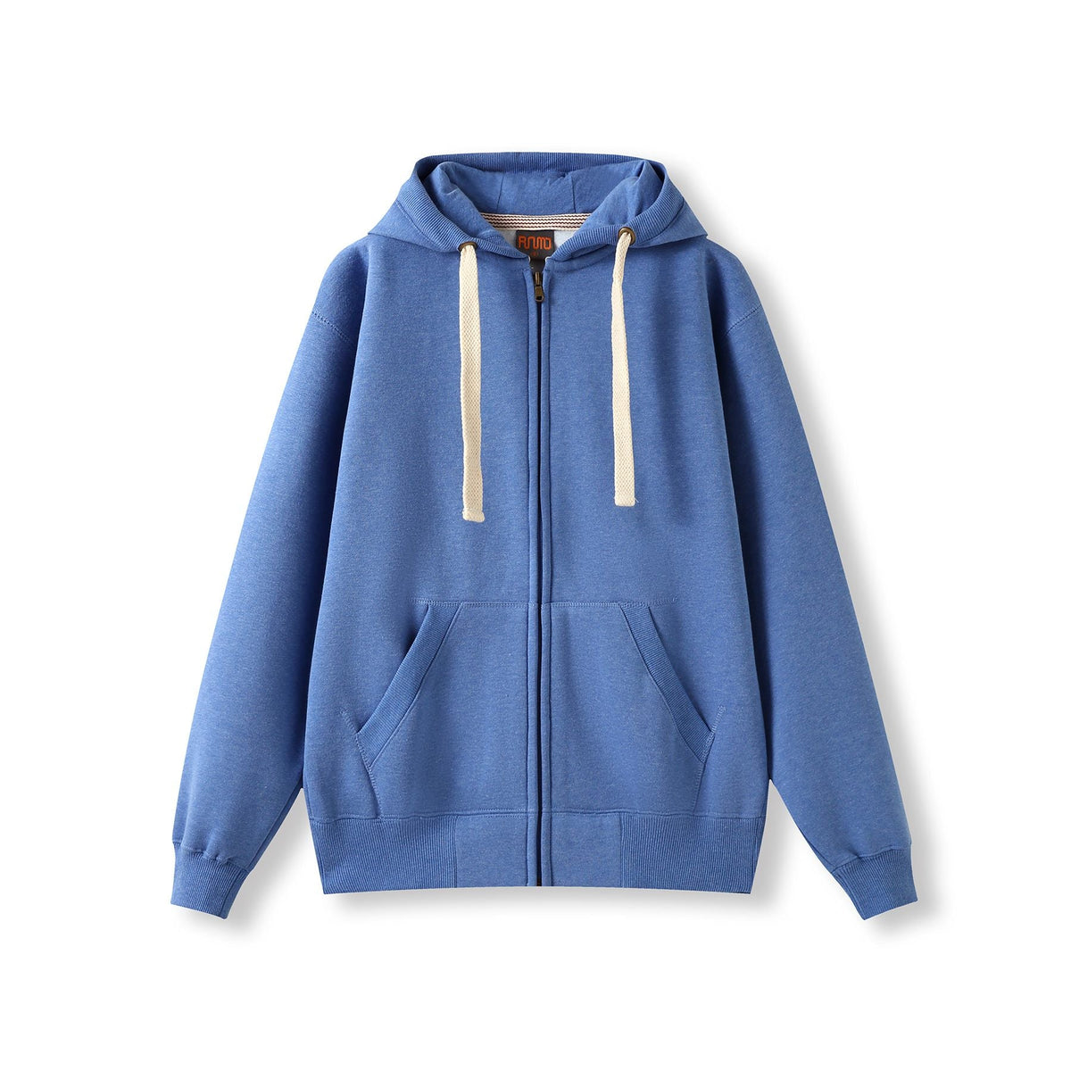 Mens Brushed Heavy Zip Fleece Hoodie - Blue Marl - Front
