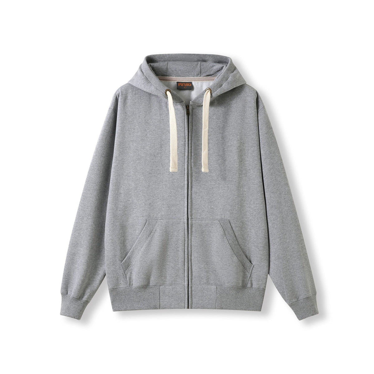 Mens Brushed Heavy Zip Fleece Hoodie - Grey Marl - Front