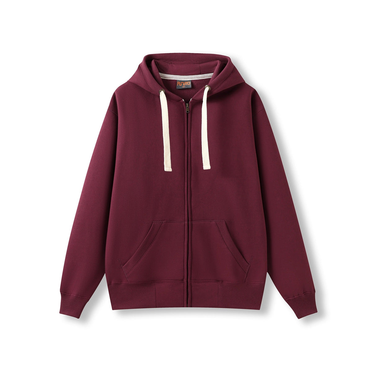 Mens Brushed Heavy Zip Fleece Hoodie - Maroon - Front