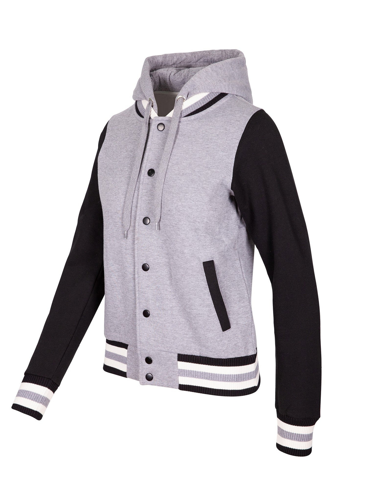 Womens Varsity Jacket & Hood - Grey Marl/Black/White - Side