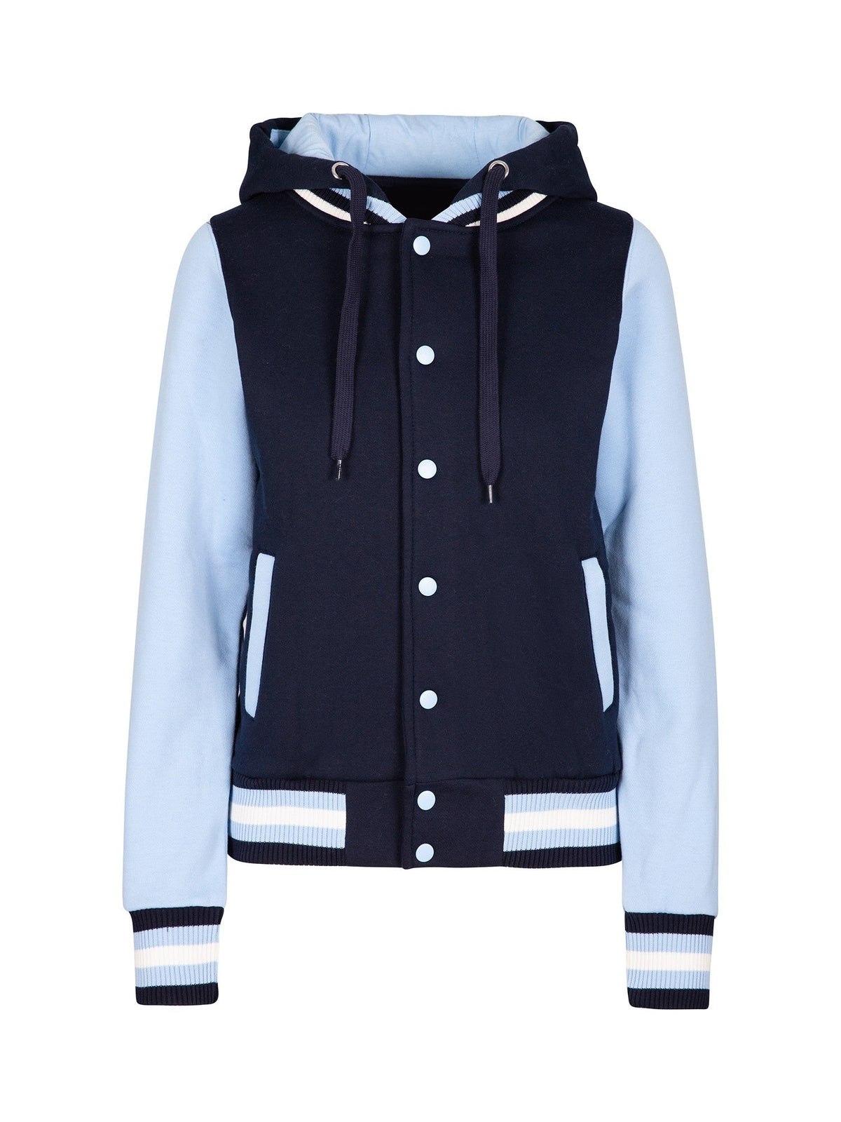 Womens Varsity Jacket & Hood - Navy/Sky - Front