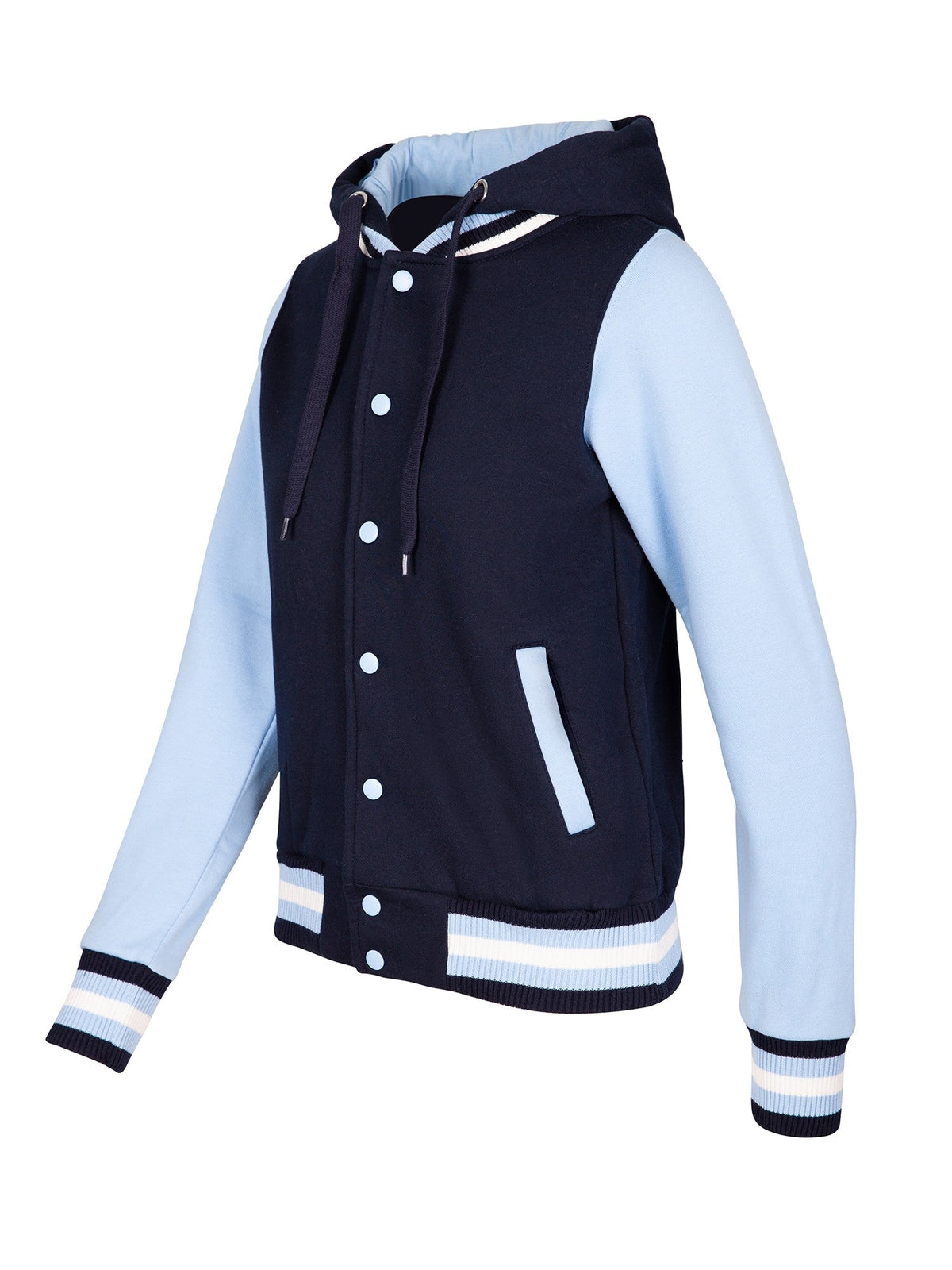 Womens Varsity Jacket & Hood - Navy/Sky - Side