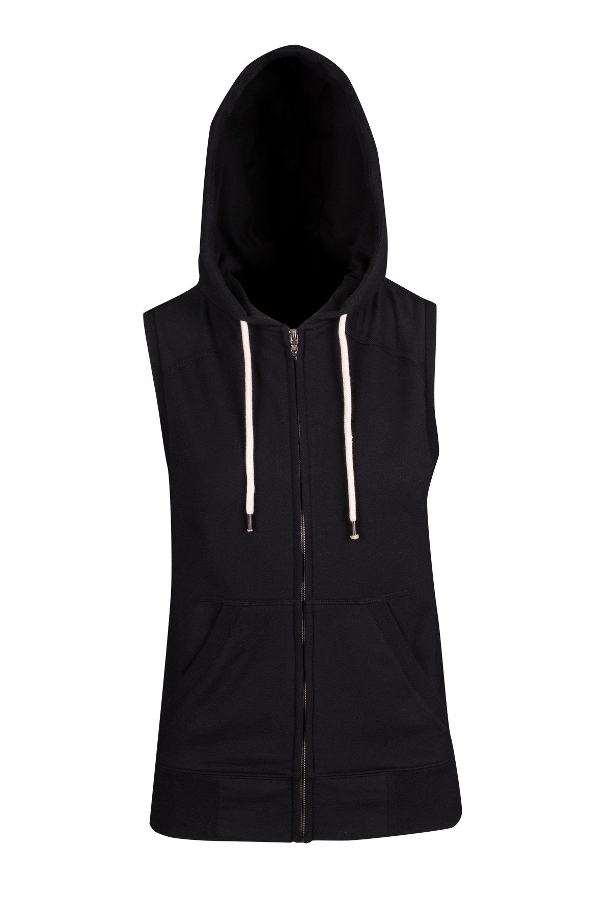 Womens/Junior Heather SLEEVELESS ZIP Hoodies - Greatness Range - Black - Front