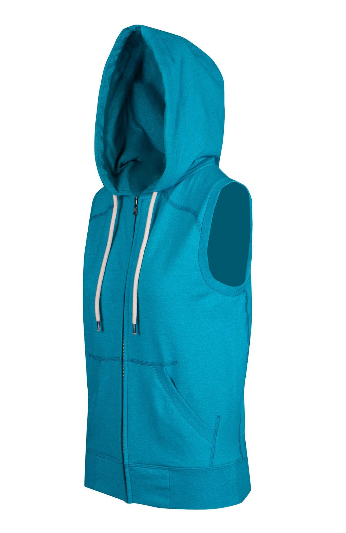 Womens/Junior Heather SLEEVELESS ZIP Hoodies - Greatness Range - Jade Heather - Side