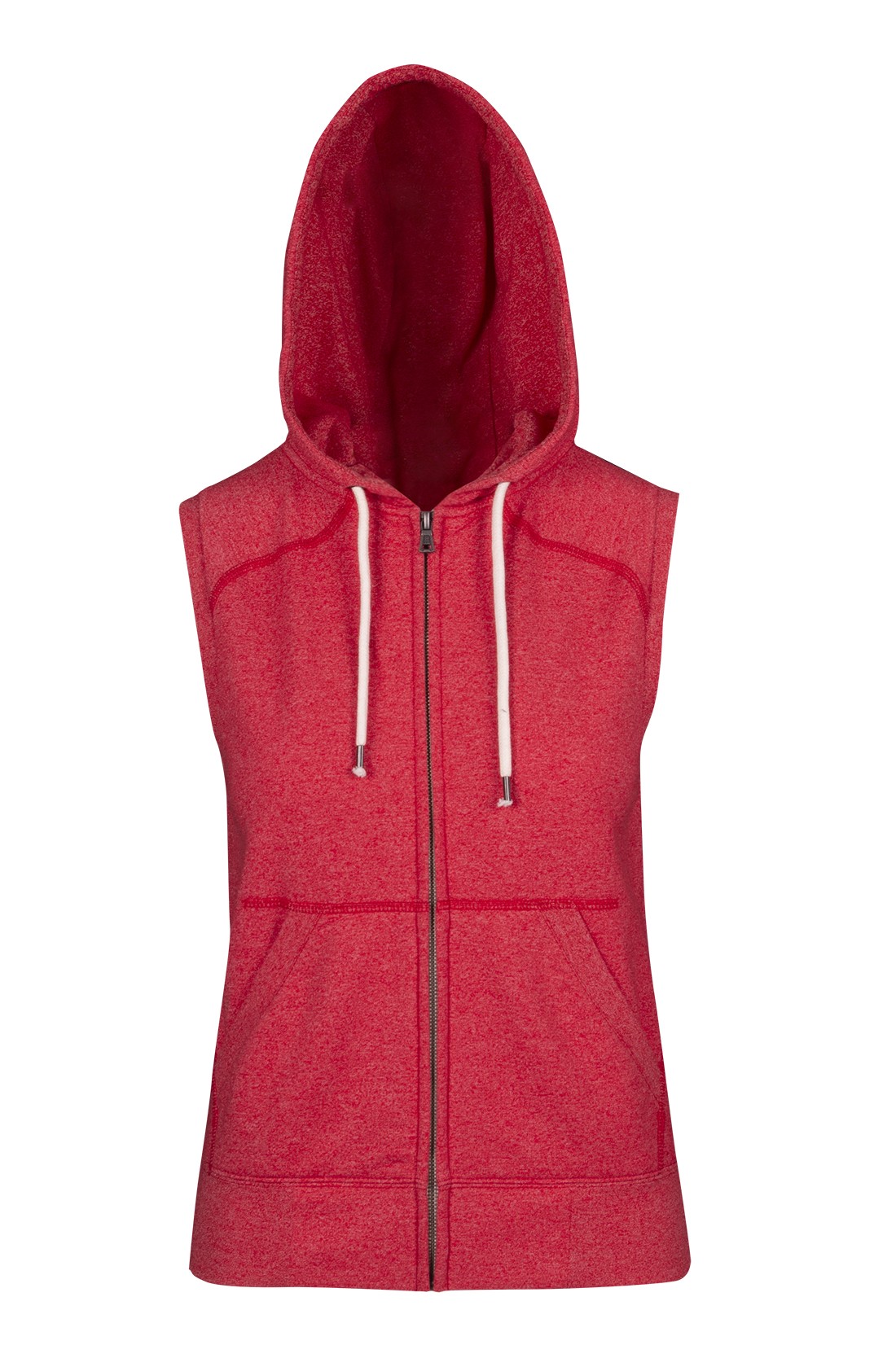 Womens/Junior Heather SLEEVELESS ZIP Hoodies - Greatness Range - Red Heather - Front