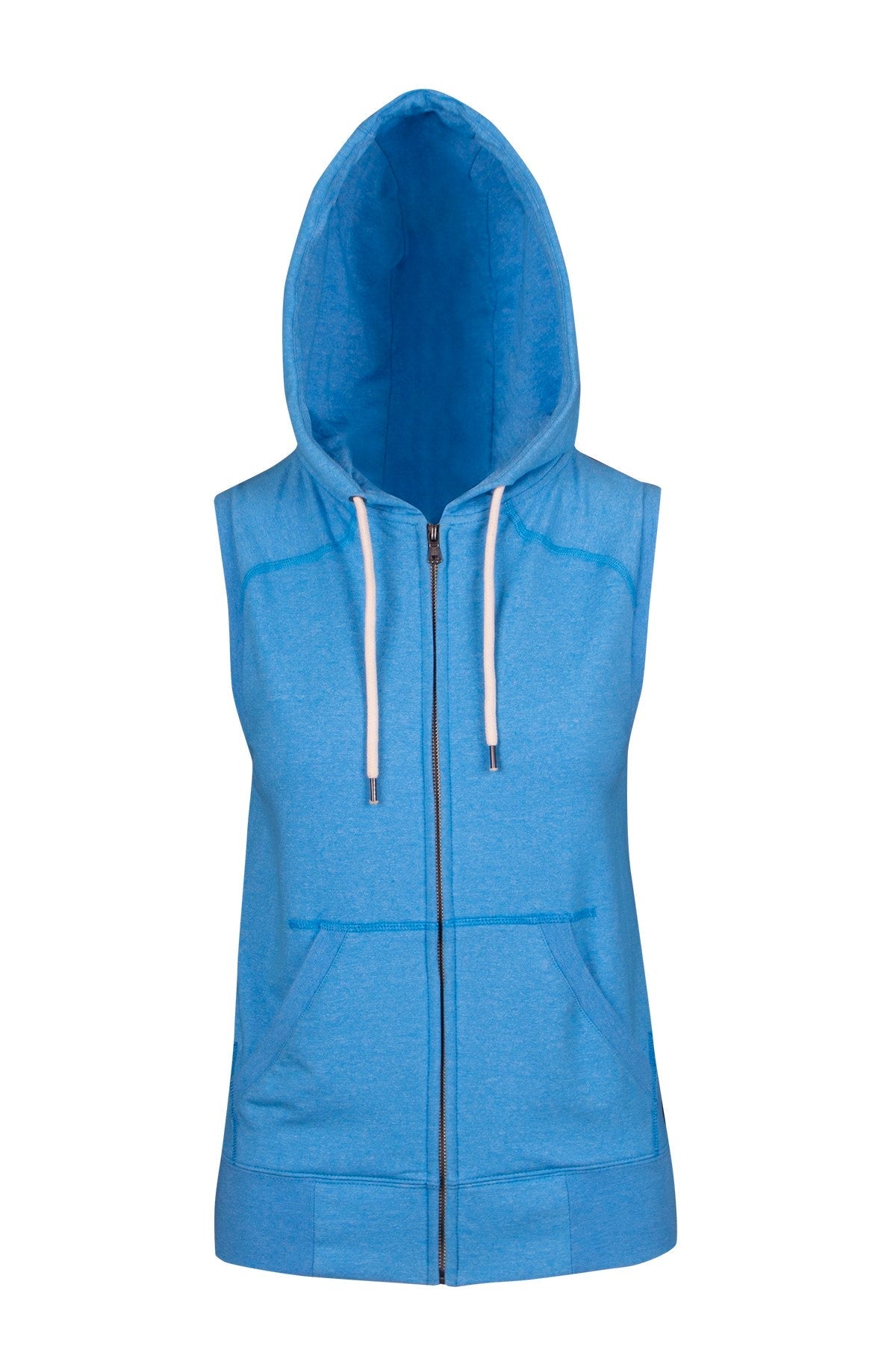Womens/Junior Heather SLEEVELESS ZIP Hoodies - Greatness Range - Sapphire Heather - Front