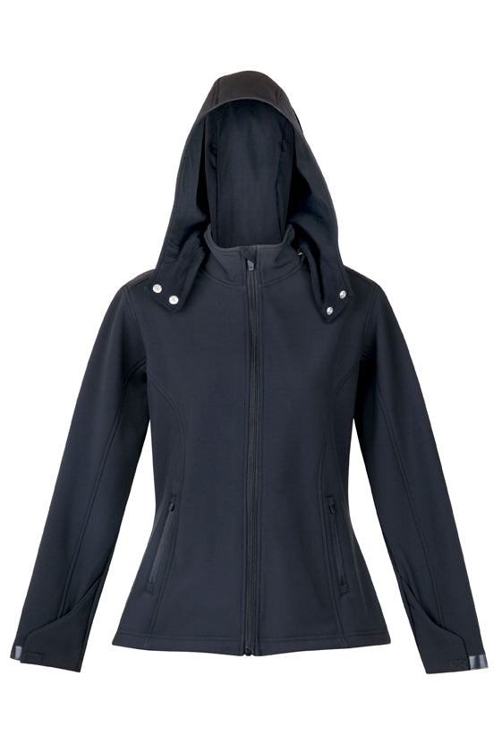 Womens Soft Shell HOODED Jacket - TEMPEST Range - Black - Front