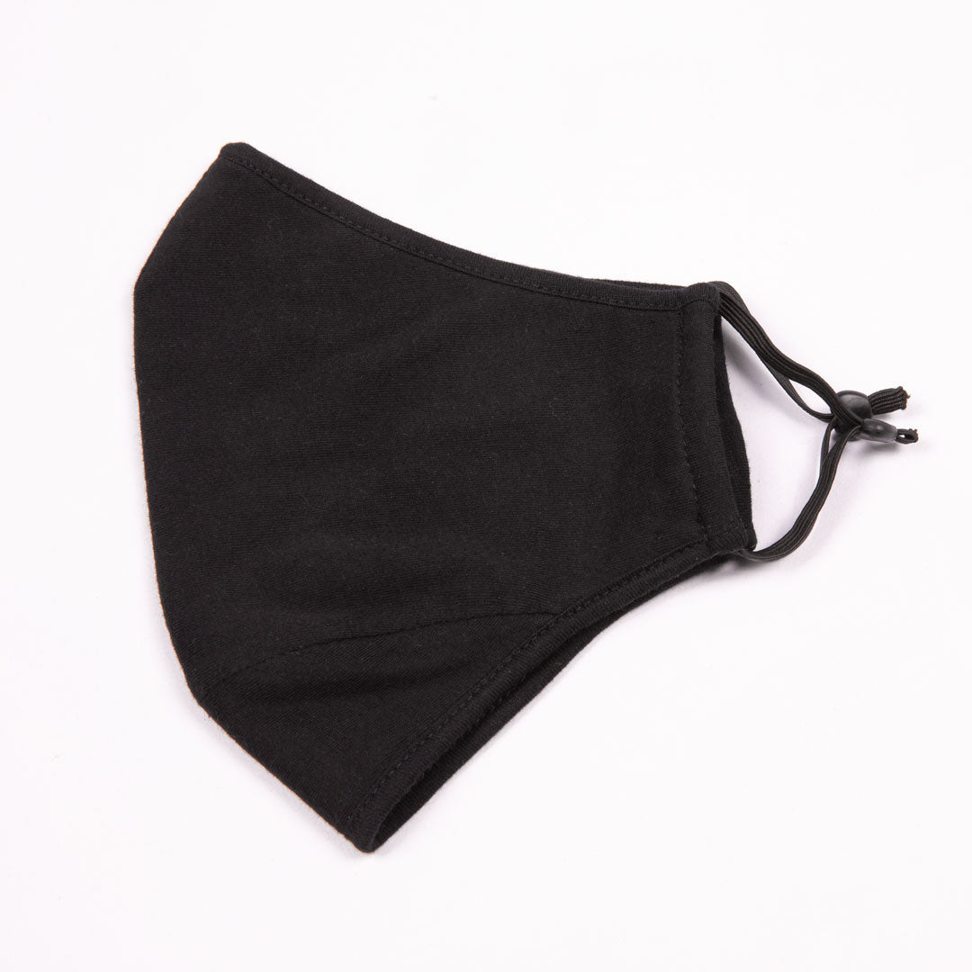 Kids 3 Layer One Piece Cotton Face Masks With Adjustable toggle - Black - View