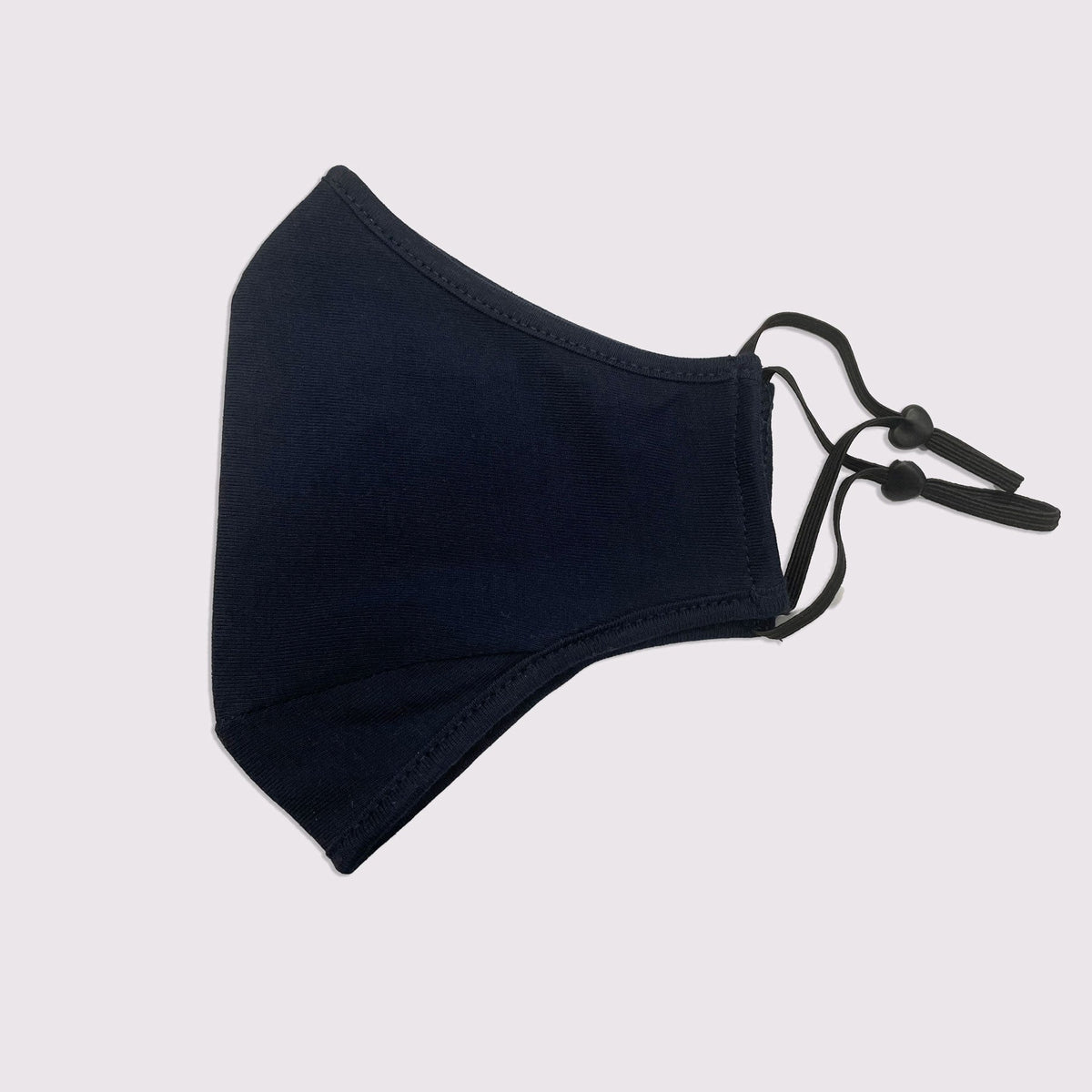 Kids 3 Layer One Piece Cotton Face Masks With Adjustable toggle - Navy Blue - Side