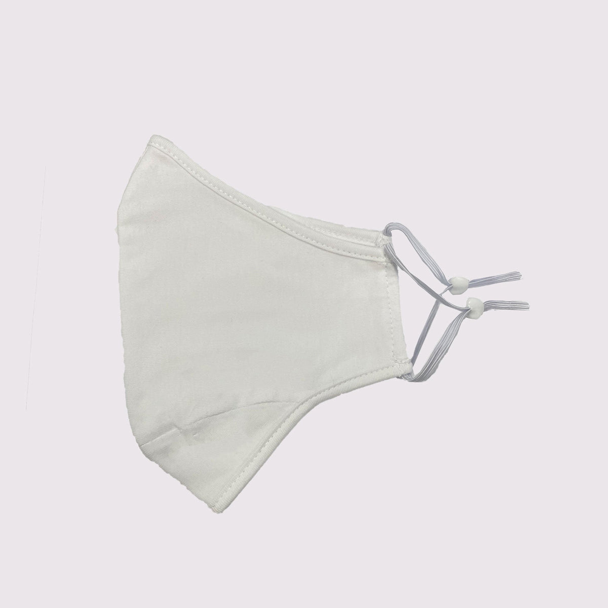 100% One Piece Cotton Face Masks With Adjustable toggle - White - Side