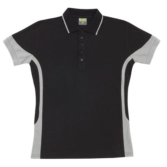 Women's  Contrast Polycotton Polo - Black/Grey - Front