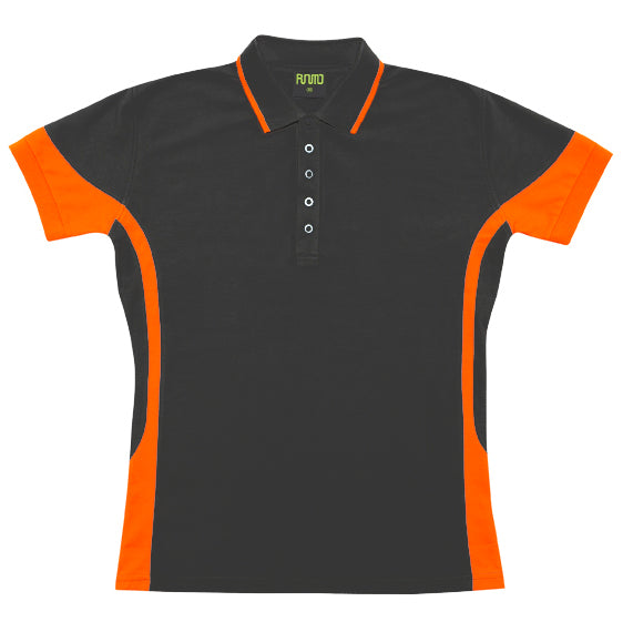 Women's  Contrast Polycotton Polo - Charcoal/Orange - Front