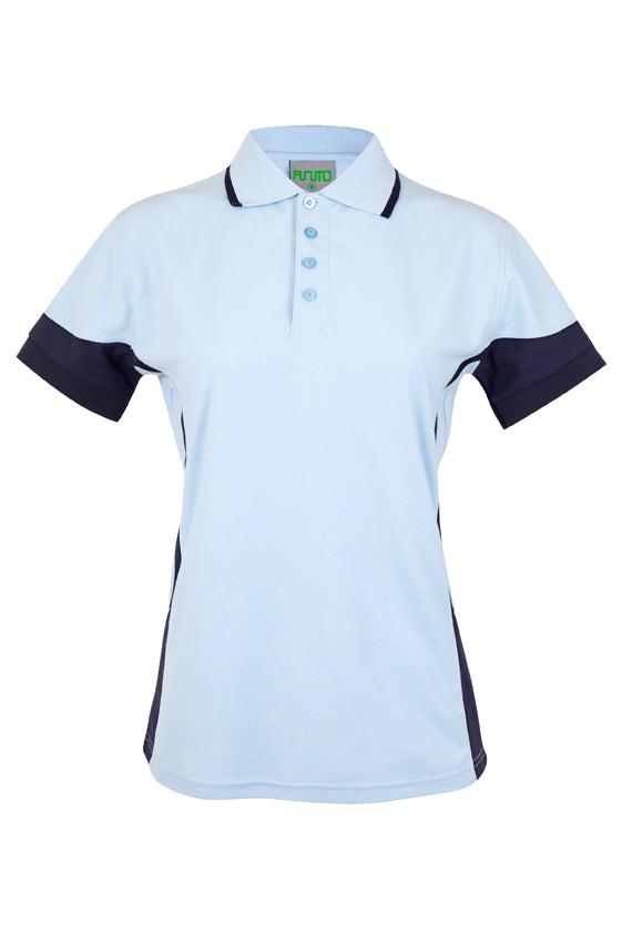 Women's  Contrast Polycotton Polo - Sky Blue/Navy - Front
