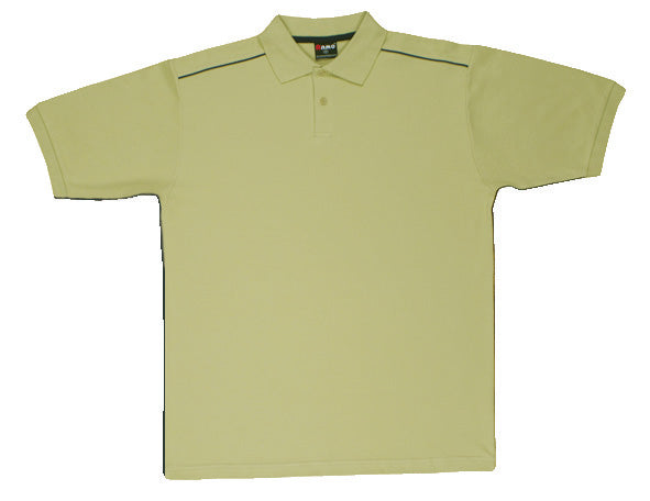 Men's / Unisex Cotton Pique Knit With Piping - Khaki/Navy - Front
