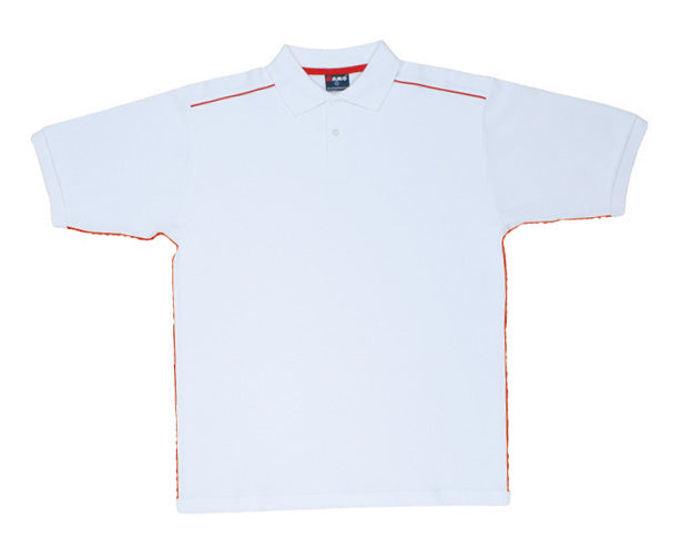 Men's / Unisex Cotton Pique Knit With Piping - White/Red - Front