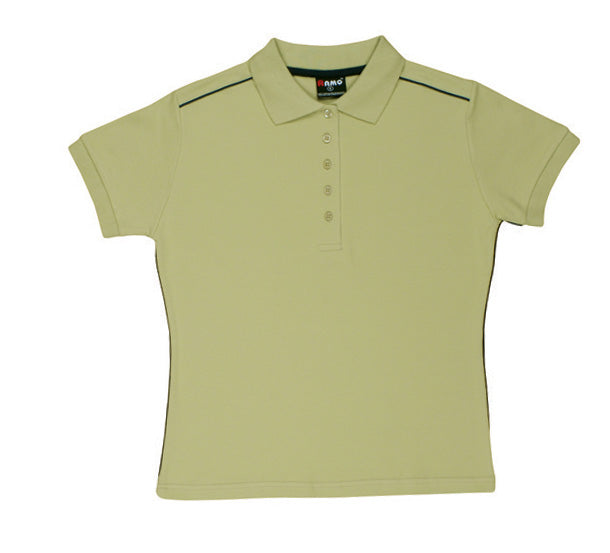 Women's Cotton Pique Knit With Piping - Khaki/Navy - Front