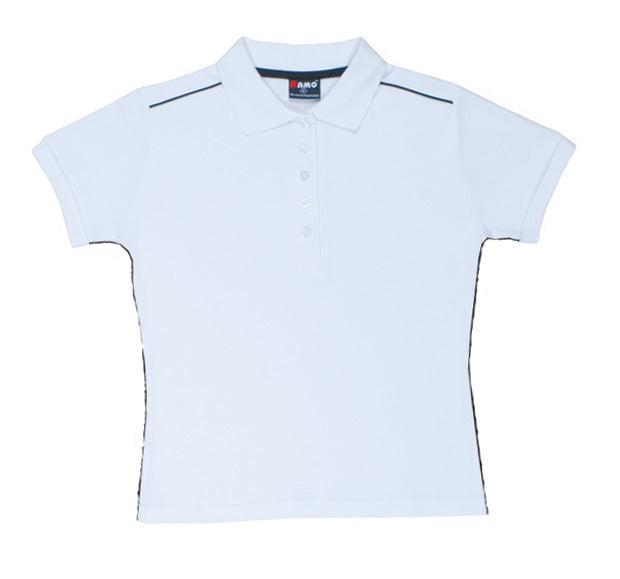 Women's Cotton Pique Knit With Piping - White/Black - Front