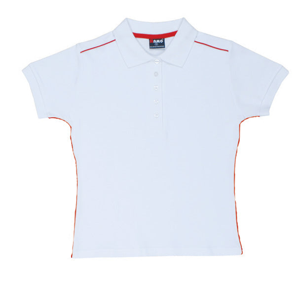 Women's Cotton Pique Knit With Piping - White/Red - Front