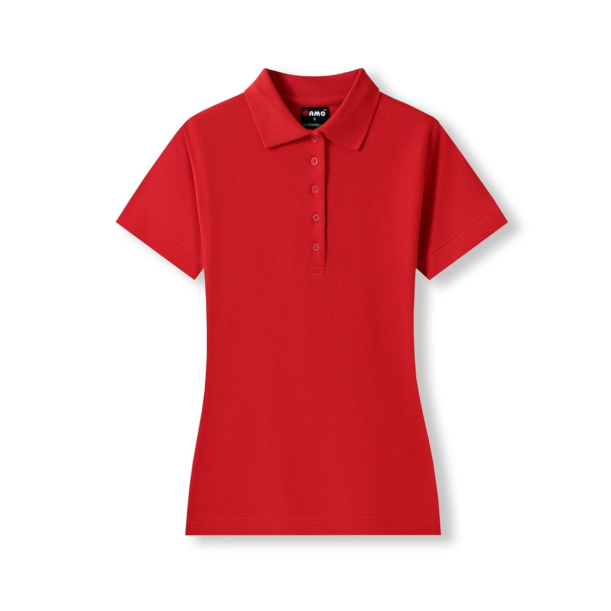 Womens 100% Cotton Pique Knit Polo - Red - Front