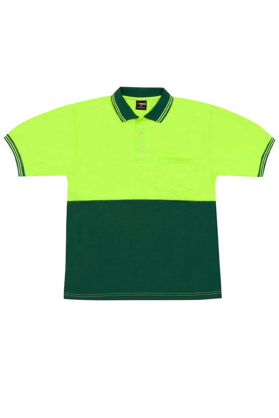 Hi Vis Polo - Yellow/Bottle Green