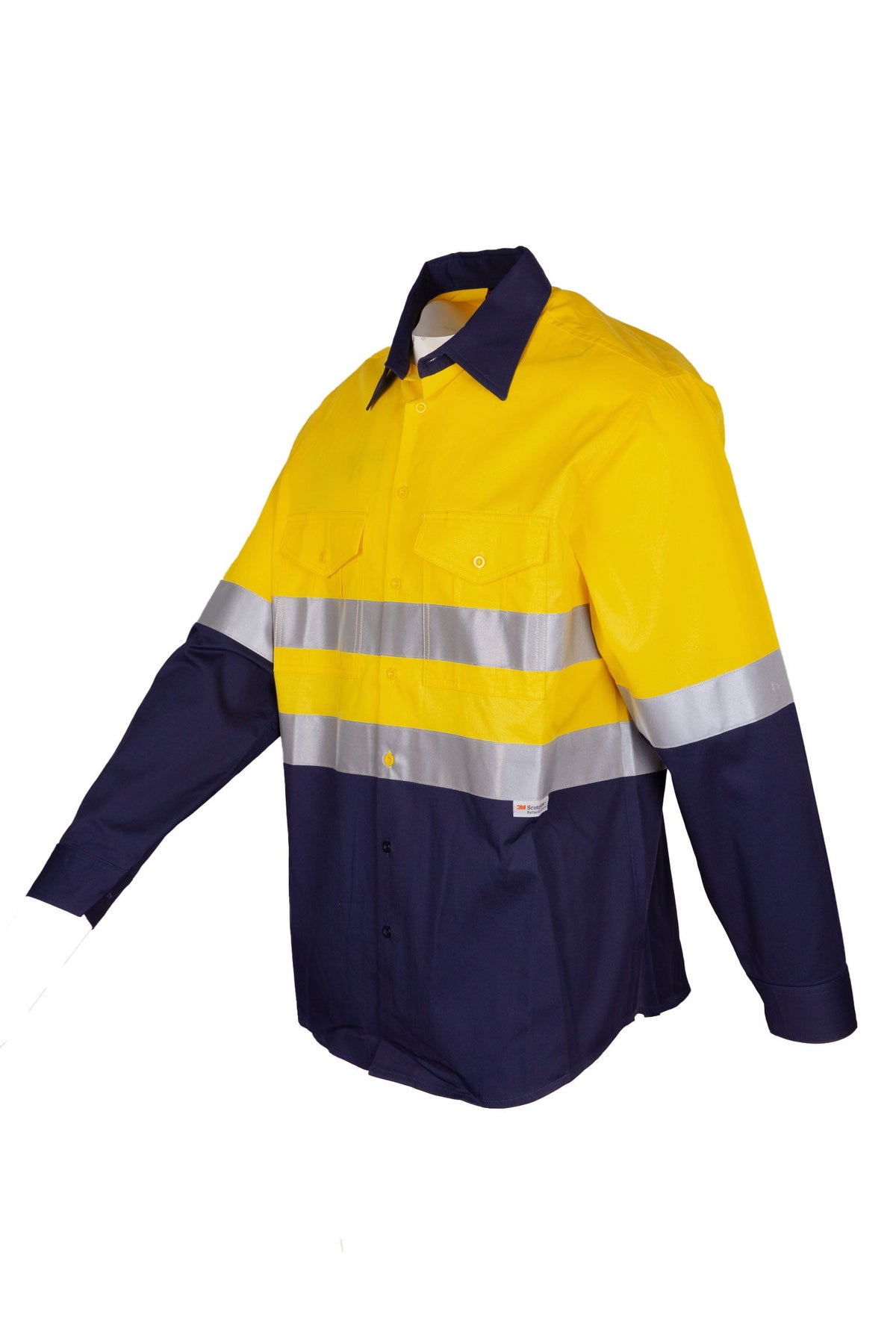 100% Combed Cotton Drill Long Sleeve Shirt - 3M - Yellow/Navy - Side