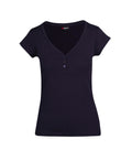 Women's Henley T-shirt - Navy Blue - Front