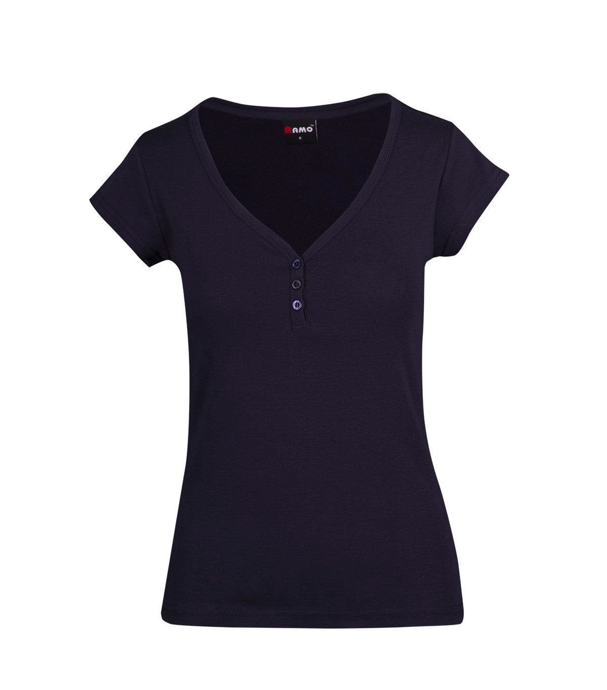 Women's Henley T-shirt - Navy Blue - Front