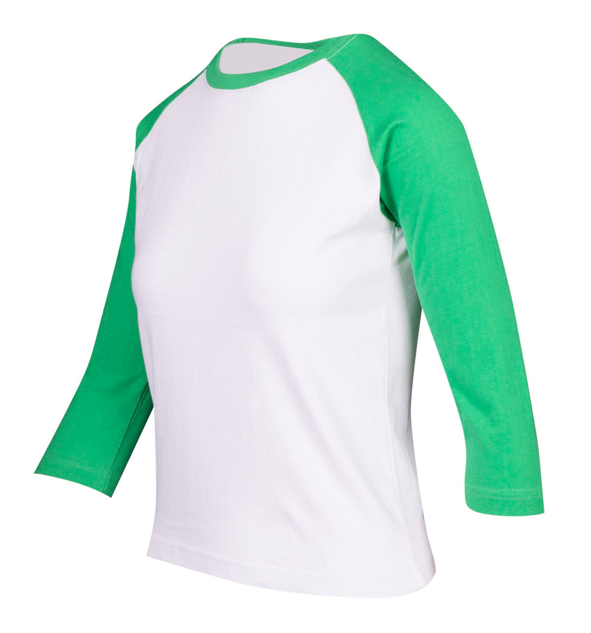 Women's 3/4 Sleeve Raglan T-shirt - White/Emerald Green - Side