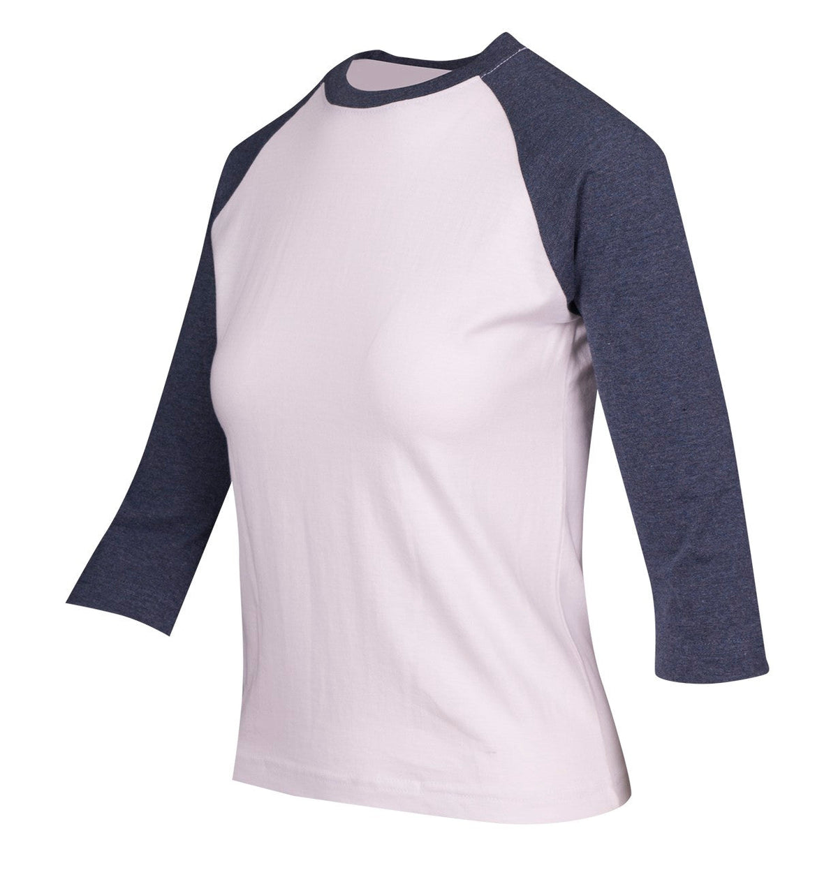 Women's 3/4 Sleeve Raglan T-shirt - White/Navy Marl - Side