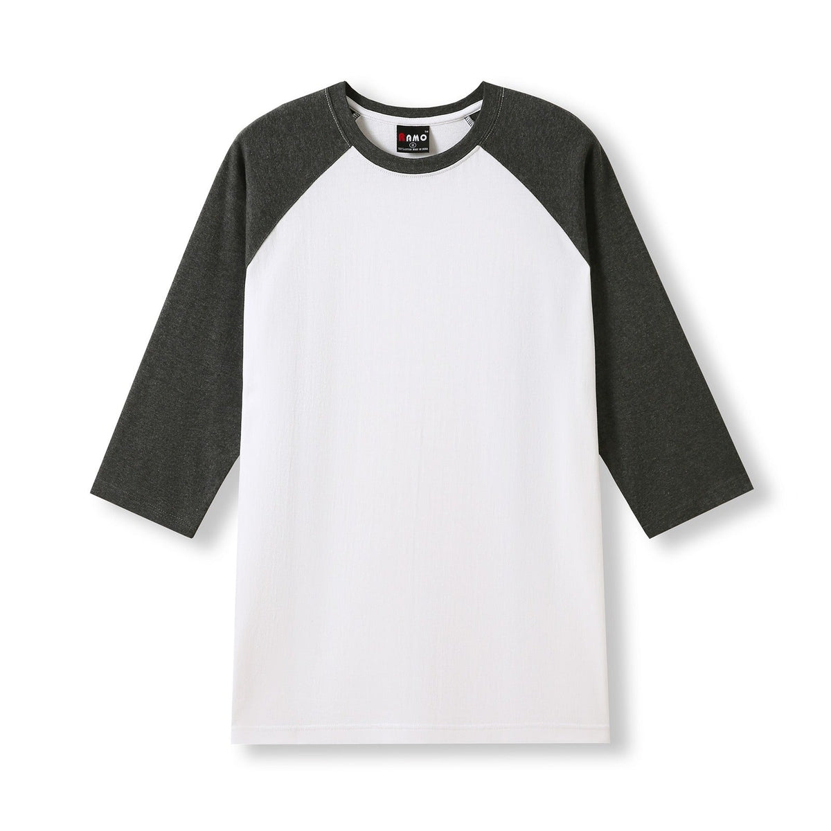 Men's / Unisex 3/4 Sleeve Raglan T-shirt - White/Dark Marl - Front