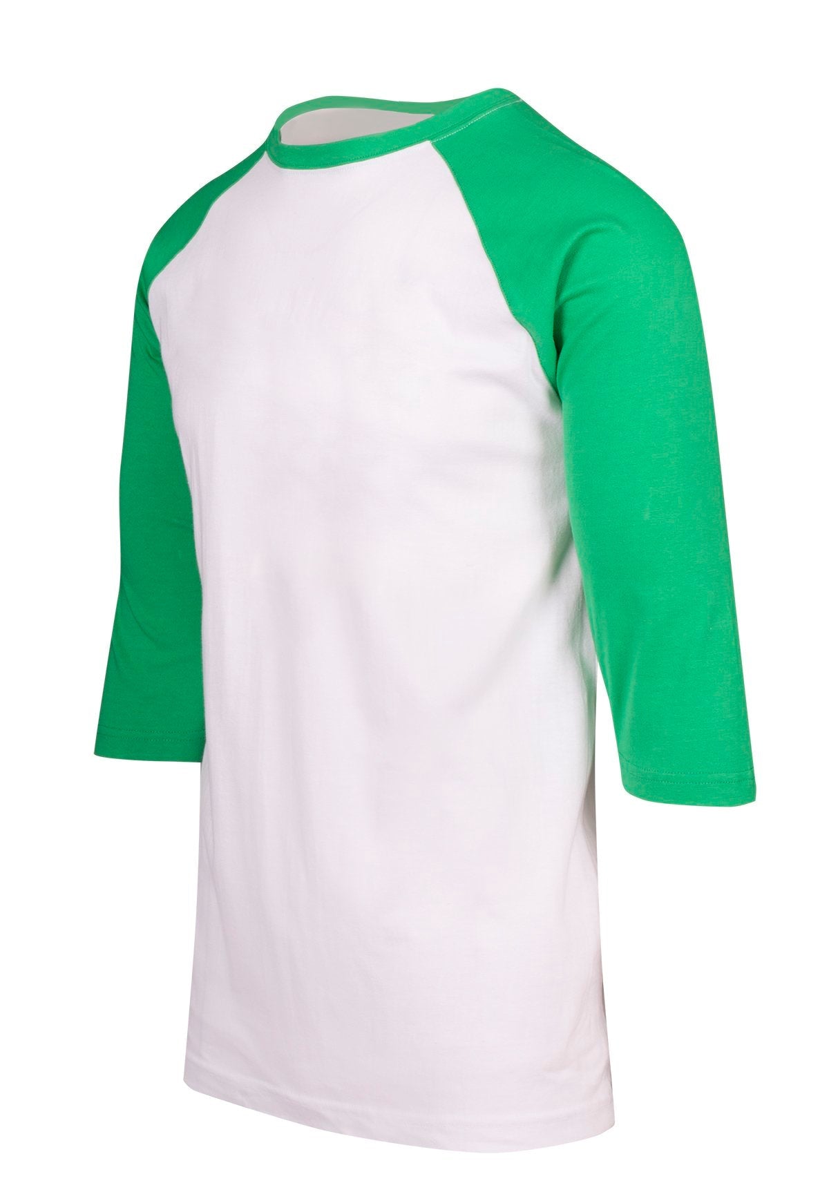 Men's / Unisex 3/4 Sleeve Raglan T-shirt - White/Emerald Green - Side