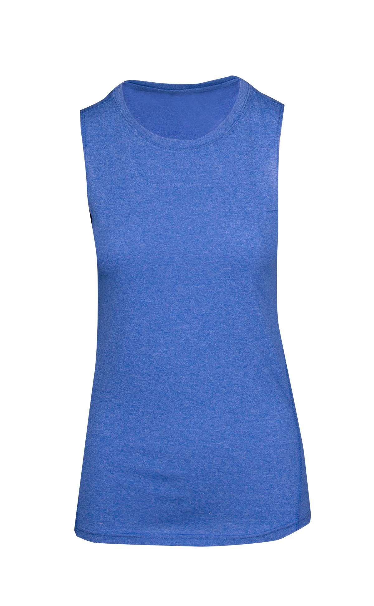 Womens Heather SLEEVELESS Tee - Greatness Range - Royal Heather - Front