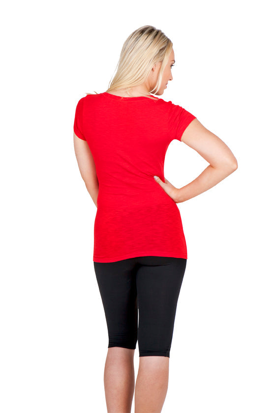 Women's Raw Cotton Wave V Neck Tshirt - view